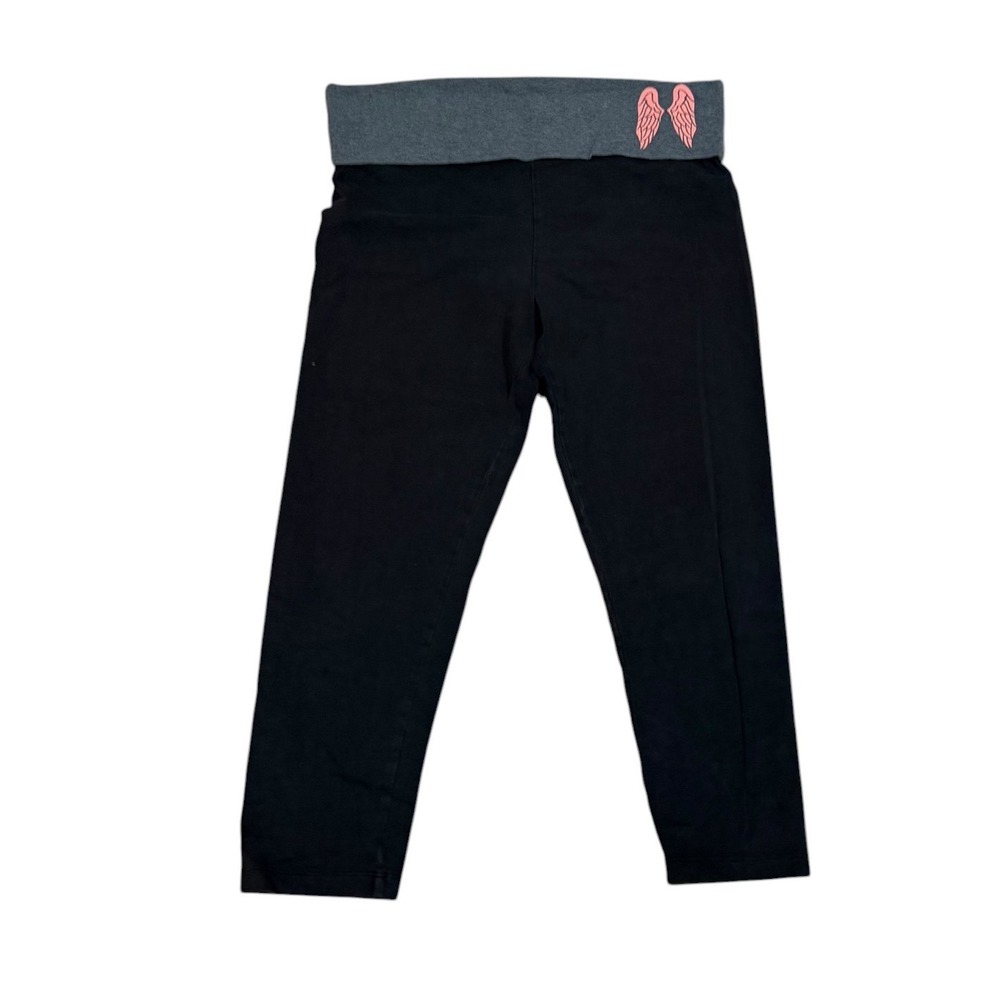 Y2K Victoria's Secret Angel Wings Foldover Waist Cropped Leggings Black Gray M
